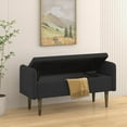 thumbnail image 1 of Tcbosik Bench with Storage, Teddy Velvet Fabric Upholstered Ottoman, 46 inch Footrest for Bedroom, Living Room, Hallway, Black, 1 of 8