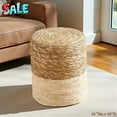 thumbnail image 1 of Tcbosik Boho Farmhouse Pouf Ottoman Stool, Handwoven Seagrass Footrest with Anti-Slip Pads, 250 lbs Support, Accent Seat Stool for Living Room, Bedroom, Vanity & Small Spaces (Natural+Beige), 1 of 7