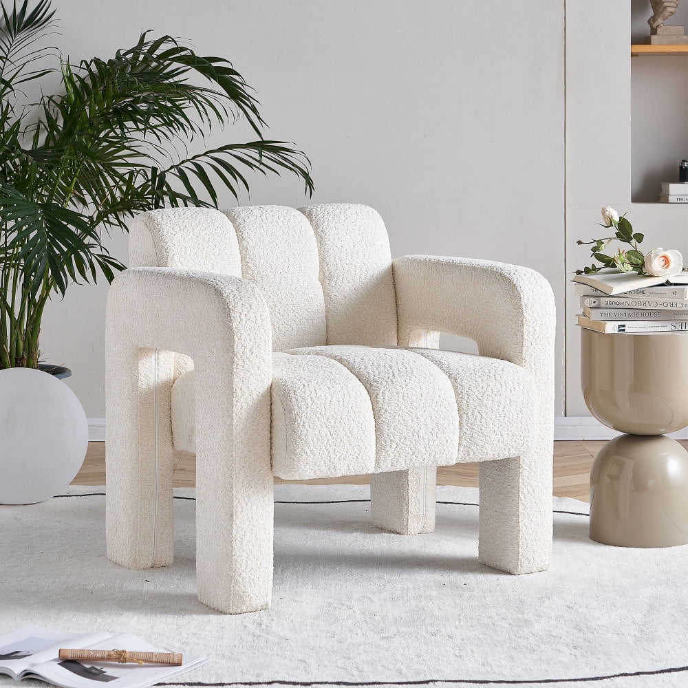 Tcbosik Boucle Upholstered Accent Chair, Leisure Chair with Wood Frame ...