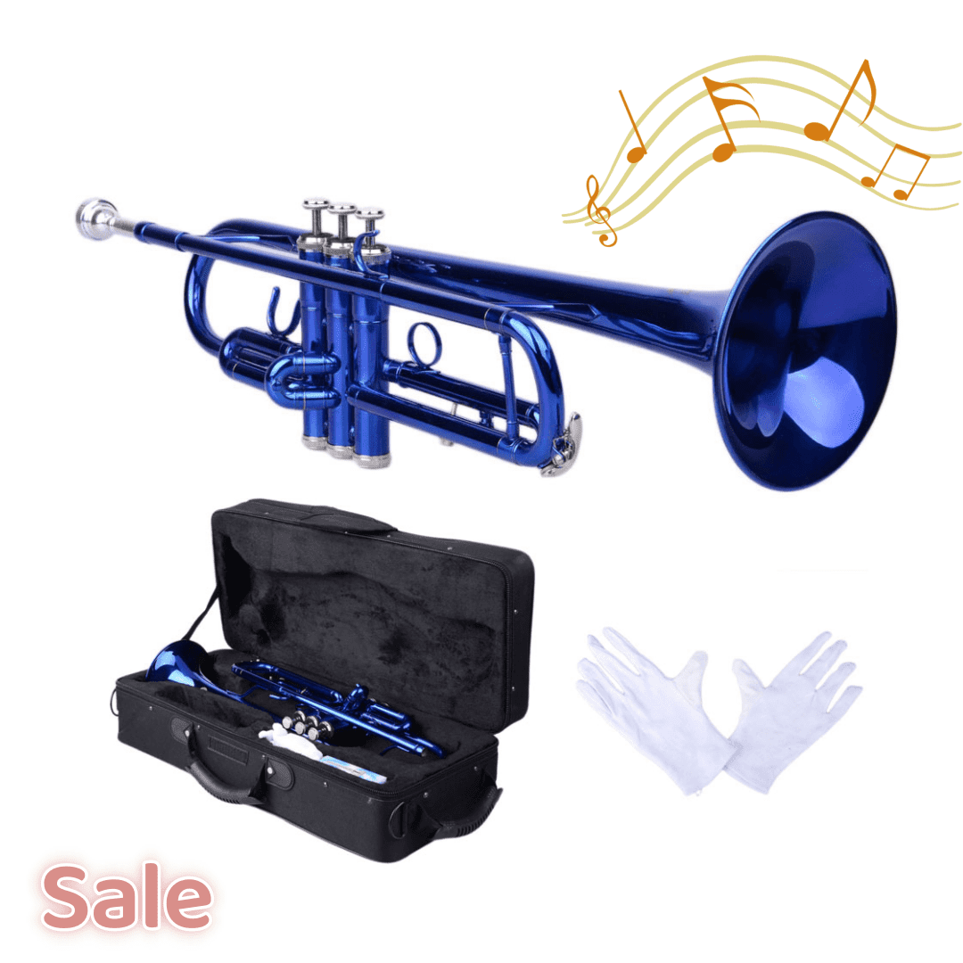 Tcbosik Brass Trumpet for Beginners, B Flat Trumpet with Case and Gloves for Beginners, Blue