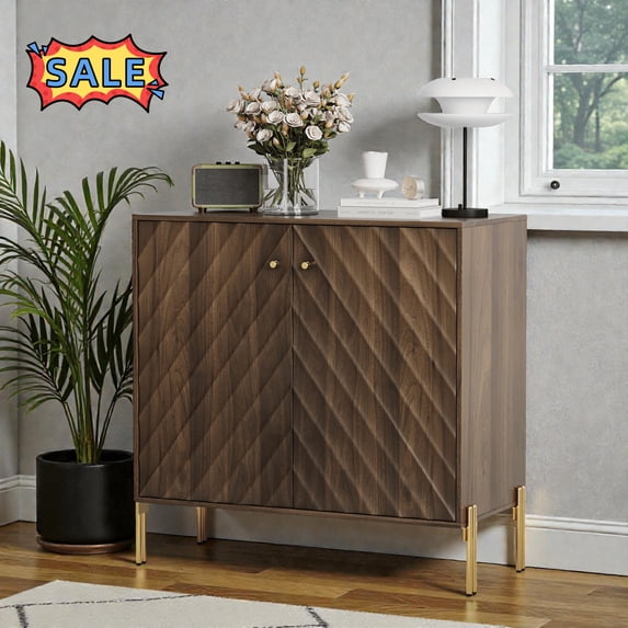 Tcbosik Buffet Cabinet with Storage, 2-Door Sideboard with Adjustable Shelf, Coffee Bar Cabinet, Cupboard for Kitchen, Dining Room, Living Room, Entryway, Easy Assembly, Walnut