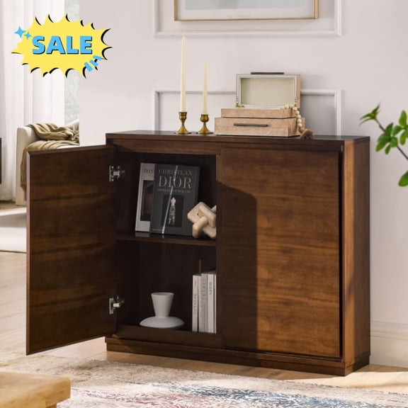 Tcbosik Buffet Cabinet with Storage, Accent Cabinet with 2 Doors, Coffee Bar Cabinet for Kitchen, Living Room, Walnut