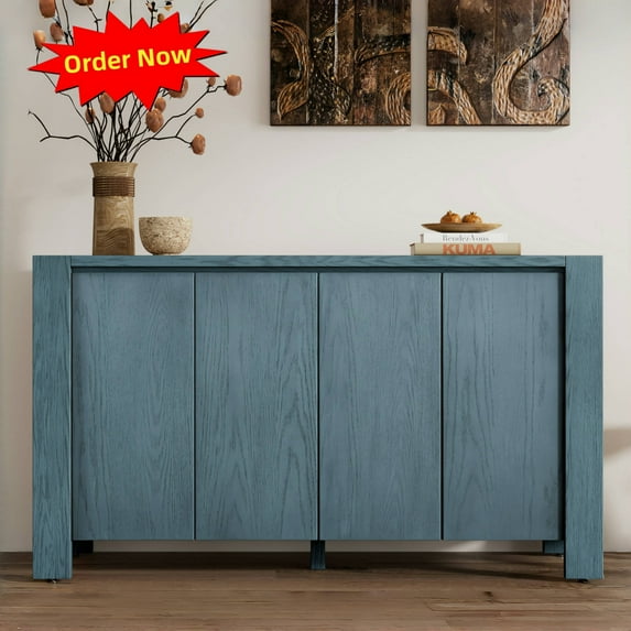Tcbosik Buffet Sideboard with 4 Doors, Modern Storage Cabinet with Adjustable Shelves, 59 inch Console Table for Kitchen, Hallway, Living Room, Navy