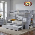 thumbnail image 1 of Tcbosik Bunk Bed Twin Over Full Size with Trundle and Open Shelves, Bed Frame with Stairs and Safety Guardrail for Bedroom, Guest Room, Easy Assembly, Grey, 1 of 9