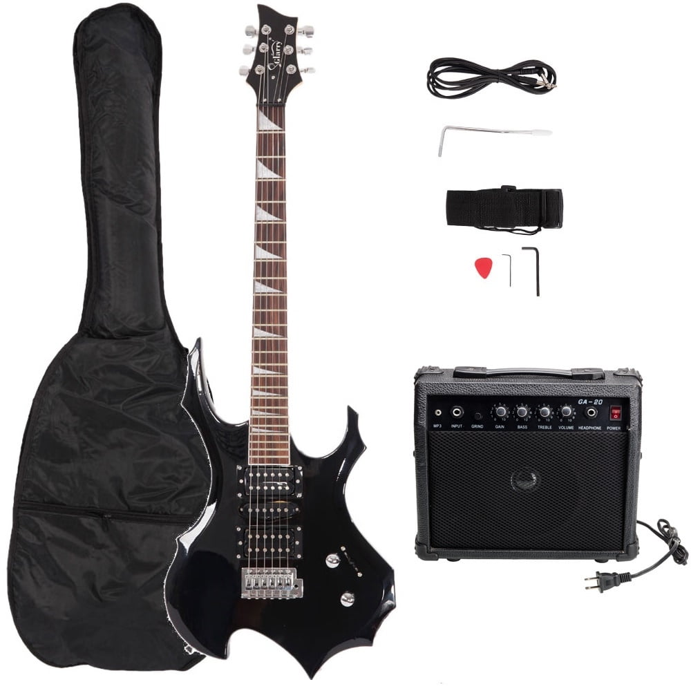 Tcbosik Burning Fire Design Electric Guitar with Amplifier, HSH Pickup, Bag and Strap, Black