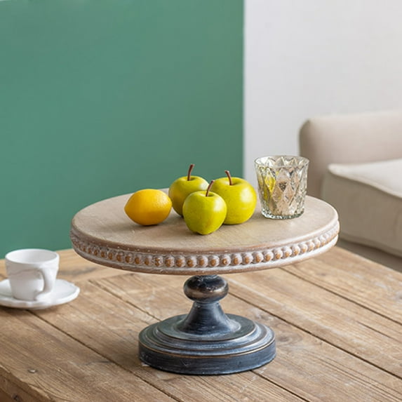 Tcbosik Cake Stand Fir Wood Cupcake Pedestal Stand with Beaded Trim, 14" Round Dessert Riser Cookie Serving Tray Vintage Pie Plate Holder Farmhouse Table Decor for Party Christmas, Brown and Black