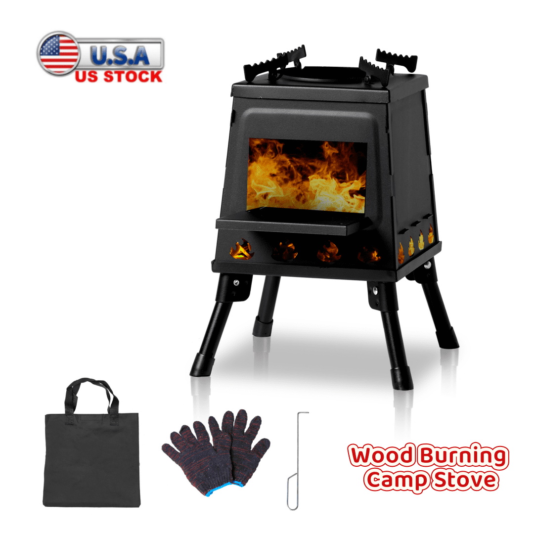 Tcbosik Camping Wood Burning Stove with Carrying Bag, Portable Heat Stove for Outdoor Cooking Heating Picnic Hiking BBQ Travel, Black