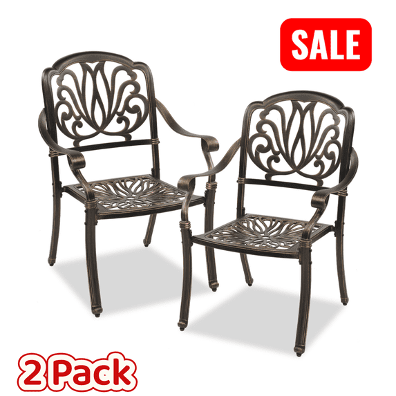 Tcbosik Cast Aluminum Patio Dining Chairs Set of 2, Stackable Chair with Armrest, Outdoor Bistro Chair for Balcony, Backyard, Garden, Patio, Antique Bronze