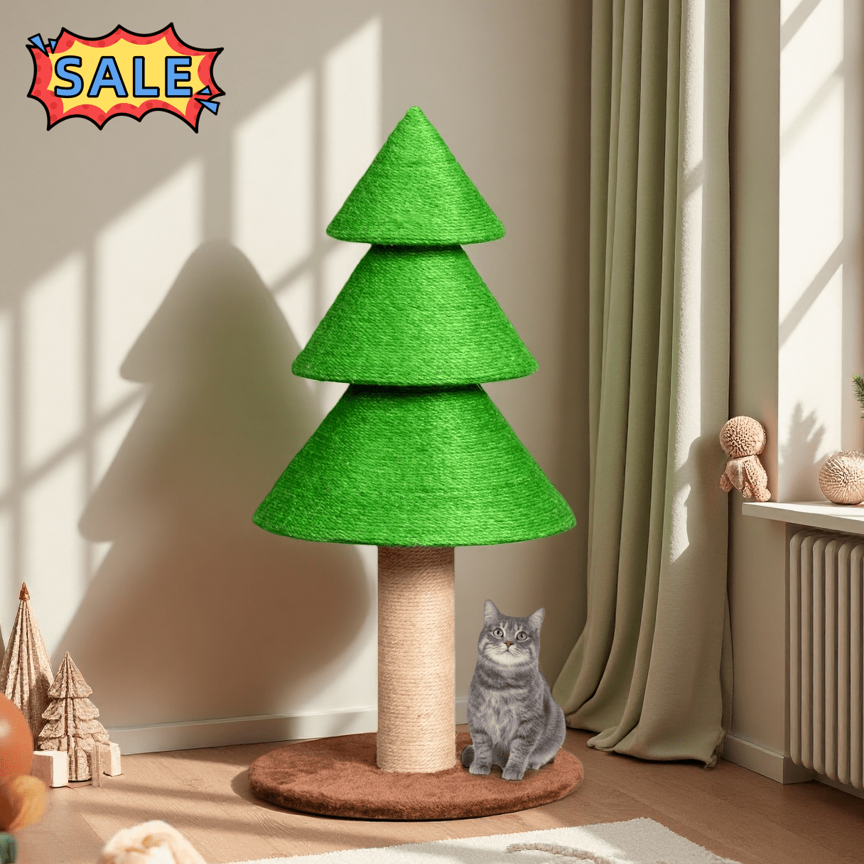 Tcbosik Christmas Cat Tree, Cat Furniture with Scratching Post, Cat Tower for Holiday Decoration, Grass Green