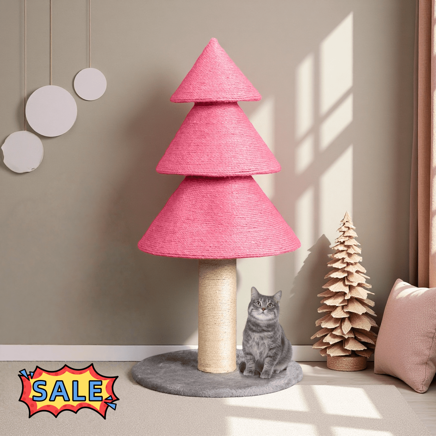 Tcbosik Christmas Cat Tree Tower for Indoor Cats, 31.5in Cat Scratching Post, Kittens Play Activity Center, Pink