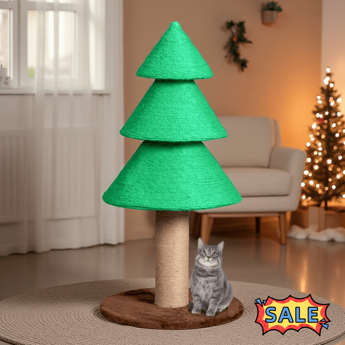 Tcbosik Christmas Tree Cat Scratcher, 31.5 inch Cat Scratching Post, Cat Tower Activity Center, Green