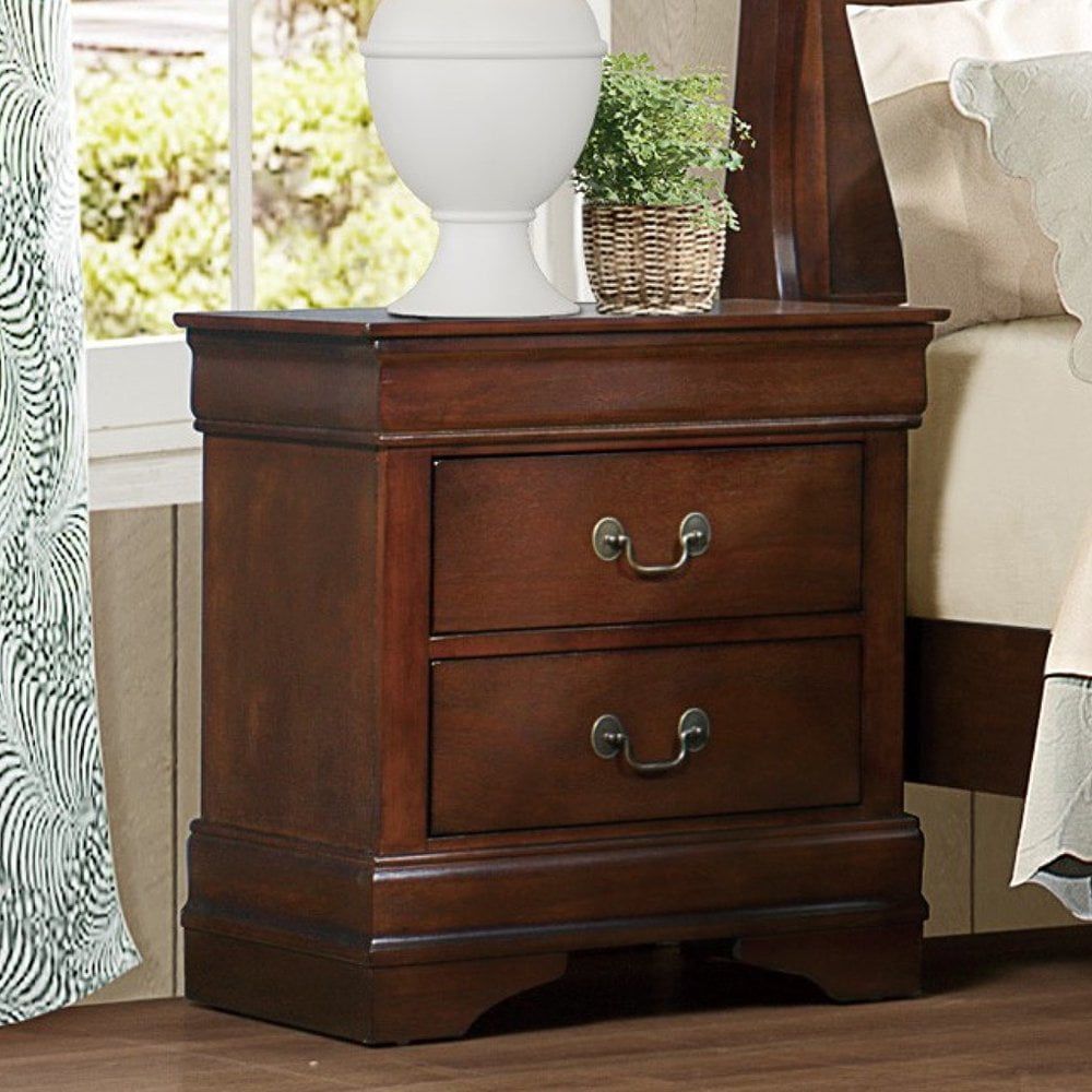 Tcbosik Classic Cherry Wood Nightstand with 2 Drawers for Bedroom