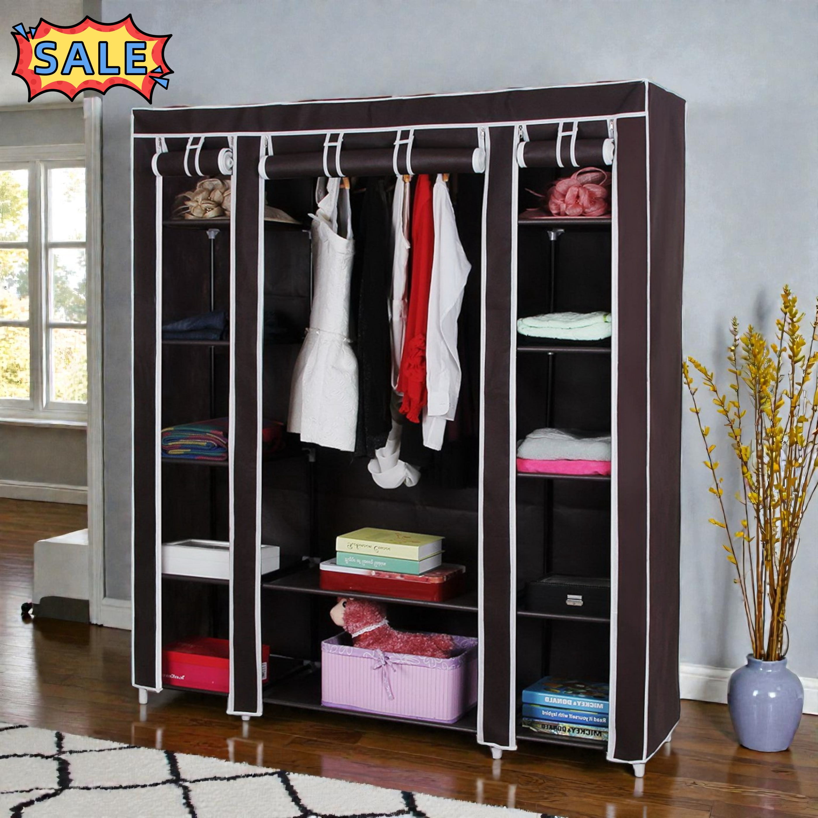 Tcbosik Clothes Rack with Cover, 5-Tier Clothing Storage Organizer with ...