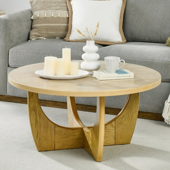 Tcbosik Coffee Table, 36 inch Round Cocktail Table, Modern Center Table for Living Room, Easy Assembly, Oak
