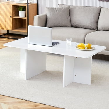 Tcbosik Coffee Table, Modern Rectangular Tea Table, Accent Leisure Table, Minimalist Center Table for Living Room, Easy to Assemble, White