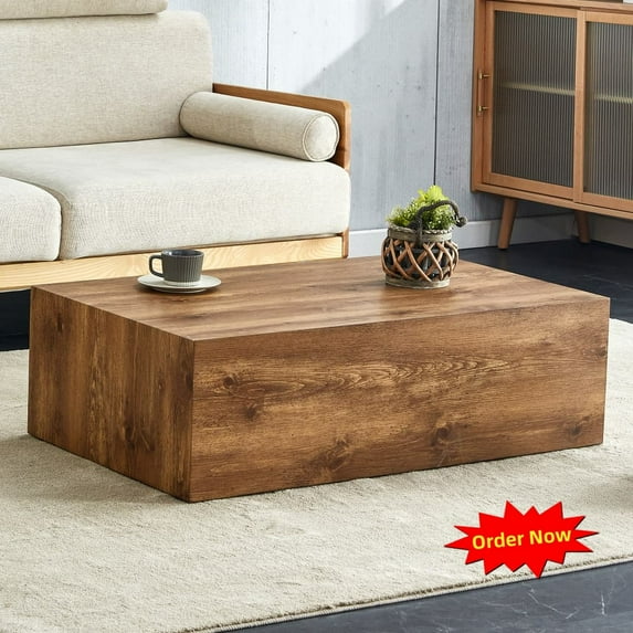 Tcbosik Coffee Table, Modern Tea Table, Simple Center Table for Living Room, No Assembly Required, Wood Color