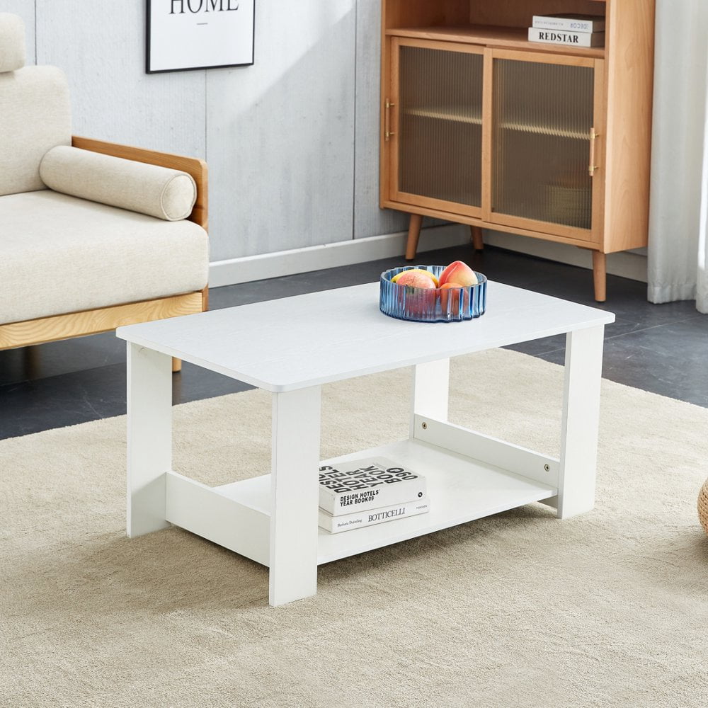 Tcbosik Coffee Table for Small Space, 2-Tier Wooden Center Table with ...