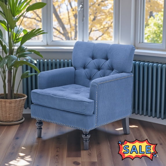 Tcbosik Comfy Accent Chair, Upholstered Armchair with Wood Legs, Single Sofa Chair, Reading Chair for Living Room, Bedroom, Blue