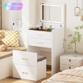 thumbnail image 1 of Tcbosik Compact Vanity Desk with Lights and Flip Top Mirror, Makeup Table with Cushioned Stool and Charging Station, Dressing Table with 3 Storage Drawers for Small Space, White, 1 of 10