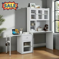 Tcbosik Computer Desk with Hutch and 90 Degree Rotating Desktop, L-Shaped Corner Table with Drawer and Cabinets, Gaming Desk with Shelves, Writing Desk for Home Office, Space Saving, White