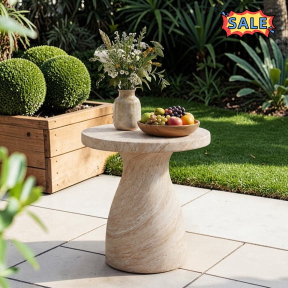 Tcbosik Concrete Side Table for Indoor & Outdoor, 20 Inch Small End Table, Lightweight Accent Table for Patio, Deck, Porch, Garden, Beige