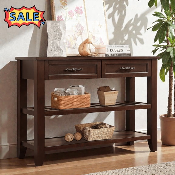 Tcbosik Console Sofa Table with Open Shelves, 42" Entryway Table with 2 Storage Drawers, Behind Couch Table for Hallway, Living Room, Easy Assembly, Espresso