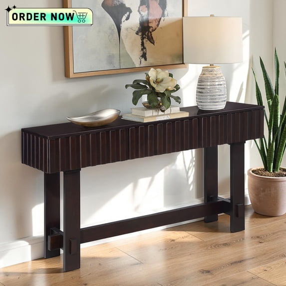 Tcbosik Console Table with 3 Storage Drawers, 52 inch Entryway Table, Narrow Sofa Table with Solid Wood Legs, Behind Couch Table for Living Room, Hallway, Foyer, Easy Assembly, Espresso
