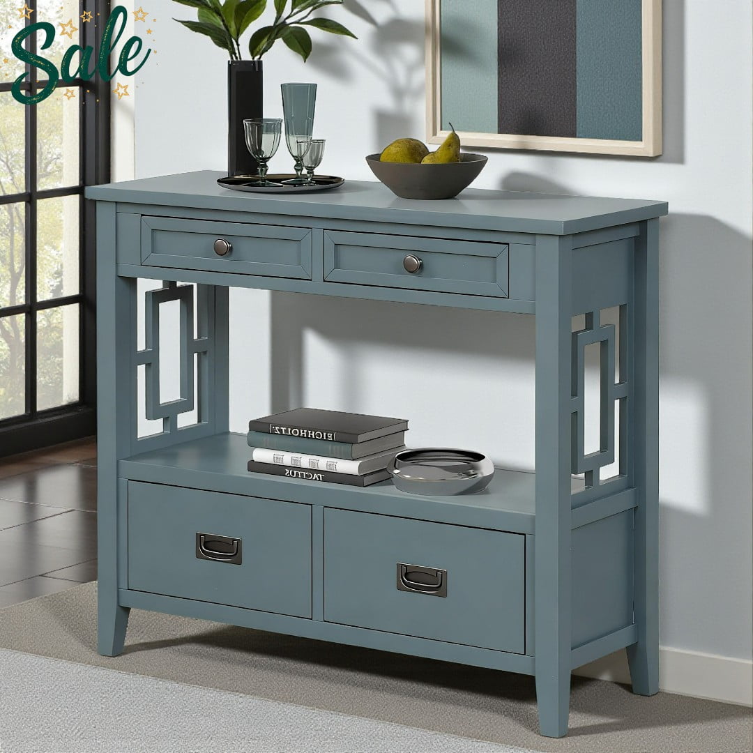Tcbosik Console Table with 4 Drawers, Sofa Side Table with Open Storage ...
