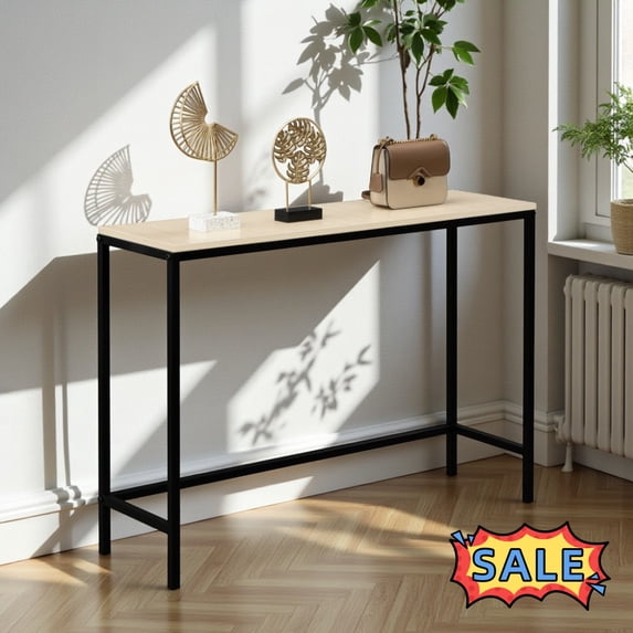 Tcbosik Console Table, 41 inch Sofa Table, Narrow Entryway Table with Metal Legs for Living Room, Hallway, Foyer, Light Walnut
