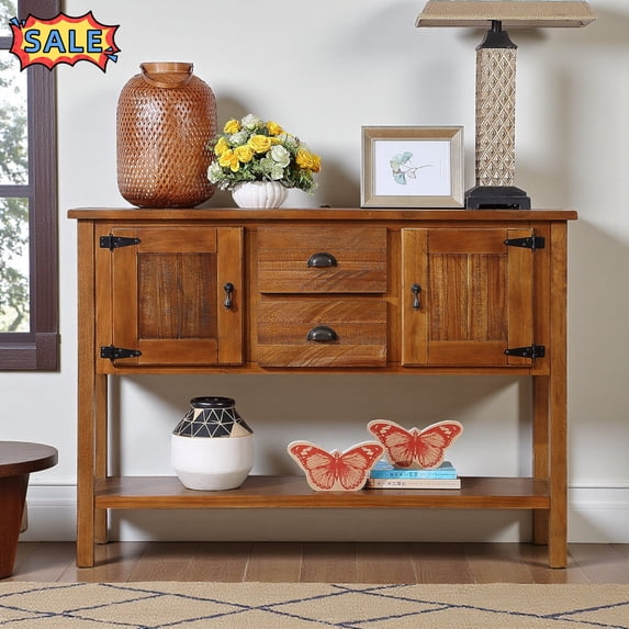 Tcbosik Console Table, 48 inch Behind Couch Table with 2 Drawers, Foyer Table with Open Shelf and 2 Doors, Narrow Entryway Table for Living Room, Hallway, Brown