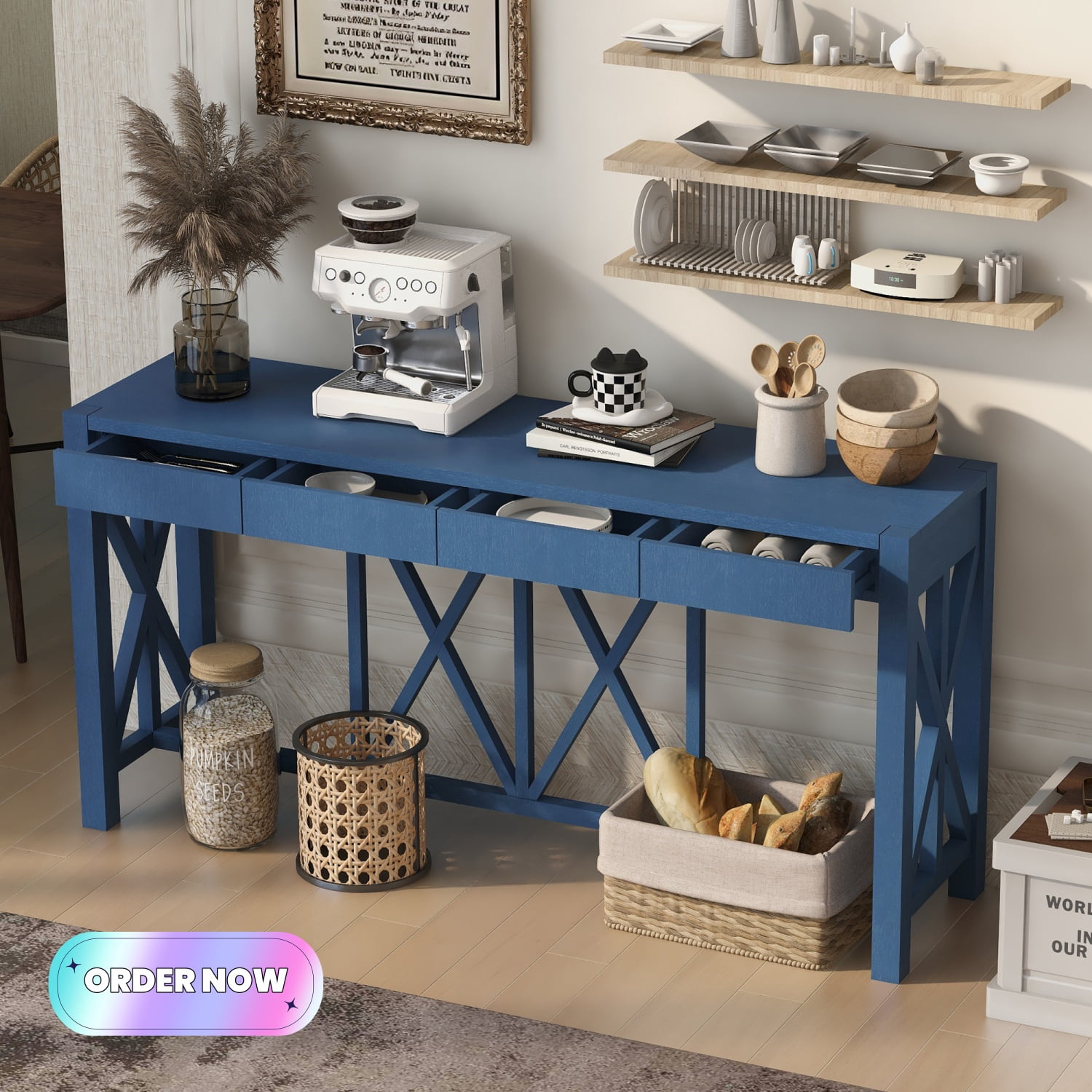 Tcbosik Console Table, 60" Modern Entryway Table with 4 Storage Drawers ...