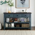 thumbnail image 1 of Tcbosik Console Table for Entryway, Farmhouse Wood Sofa Table with 3 Drawers & Storage Shelves for Living Room, Hallway Table and Modern Couch Tables Behind Sofa (Espresso+Navy), 1 of 9