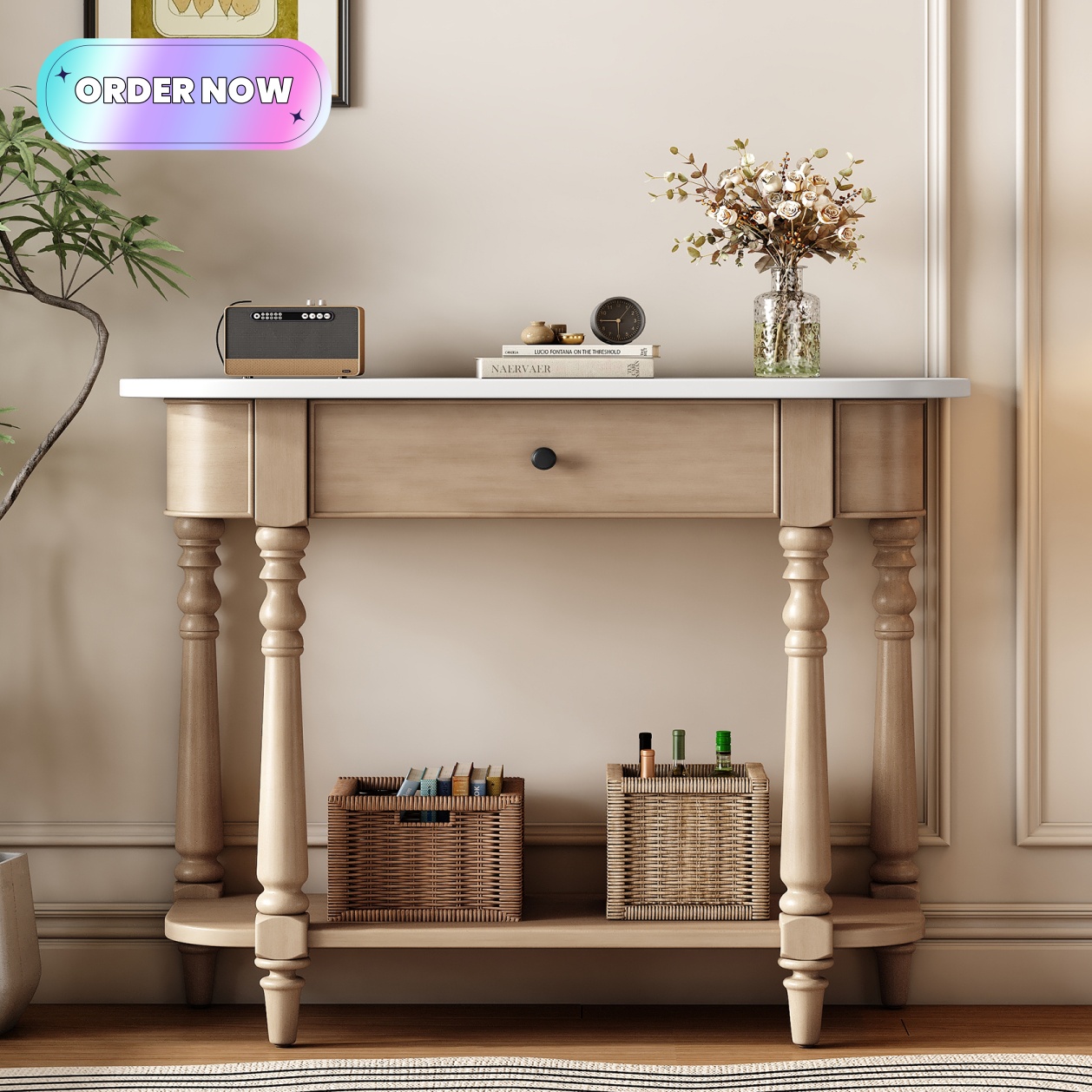 Tcbosik Console Table, Modern Behind Couch Table with Open Shelf and ...