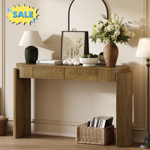 Tcbosik Console Table, Narrow Entryway Table with 2 Drawers, 55.1" Sofa Table for Living Room, Hallway, Foyer, Pine Wood
