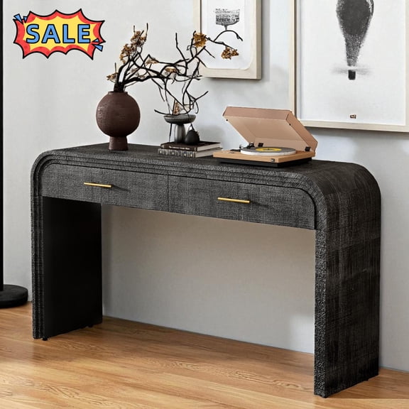 Tcbosik Console Table, Unique Entryway Table with 2 Storage Drawers, Sofa Table for Living Room, Hallway, Foyer, Easy Assembly, Antique Black