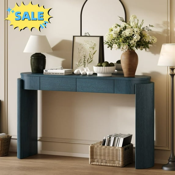 Tcbosik Console Table for Entryway, 55.1" Sofa Table with Storage, Behind Couch Table with 2 Drawers for Hallway, Living Room, Easy Assembly, Navy