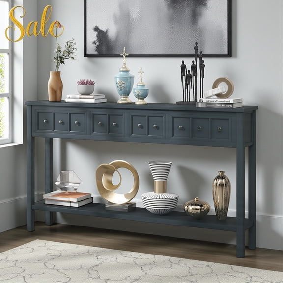 Tcbosik Console Table for Entryway, 60 Inch Sofa Table w/4 Drawers and Bottom Shelf, Long Hallway Table for Living Room Entryway Home, Navy