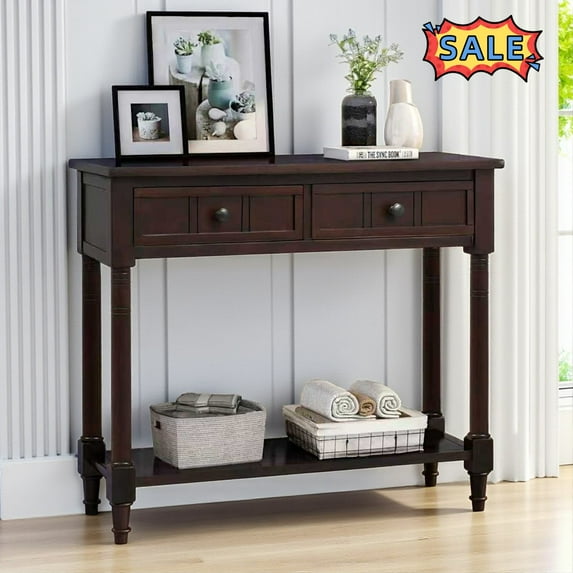 Tcbosik Console Table with 2 Drawers and Bottom Shelf, Foyer Table for Hallway Entryway Living Room, Espresso