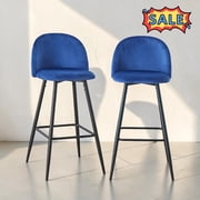 Tcbosik Counter Height Bar Stools Set of 2, Velvet Modern Bar Stools with Back, Armless Bar Chairs with Metal Legs, Easy Assembly, Blue