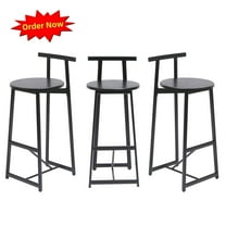 Tcbosik Counter Height Bar Stools Set of 3, Armless Bar Chair with Metal Frame for Dining Room, Living Room, Easy Assembly, Black
