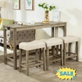 thumbnail image 1 of Tcbosik Counter Height Bar Table Set for 3, 4-Piece Breakfast Table with Charging Station, 59" Long Behind Couch Table, 3 Upholstered Linen Fabric Barstools, Kitchen Table for Small Space, Brown, 1 of 11