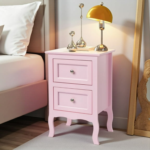 Tcbosik Country Style 2-Drawer Nightstand, Modern Bedside Table with Smooth Painted Finish, Compact Storage for Bedroom & Living Room, Pink