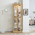 thumbnail image 1 of Tcbosik Curio Display Cabinet with Light, Storage Cabinet with Glass Doors and Shelves, Bookcase for Bedroom, Living Room, Reading Nook, Light Oak, 1 of 10