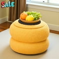 thumbnail image 1 of Tcbosik Cute Macaron Ottoman with Storage, Plush Teddy Velvet Stool for Toy & Blanket Organization - Functional & Decorative Footrest,15"Dia x 11.8"H, Yellow, 1 of 7