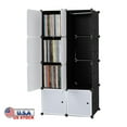 thumbnail image 1 of Tcbosik 8-Cube Storage Organizer with Hanging Rod and Doors, DIY Plastic Modular Bookshelf, Multifunctional Closet Cabinet for Bedroom, Living Room, Space Saving, Black & White, 1 of 8