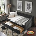 thumbnail image 1 of Tcbosik Daybed with Drawers, Twin Size Linen Upholstered Sofa Bed, Wood Bed Frame for Bedroom, Living Room, Guest Room, No Box Spring Needed, Black, 1 of 9