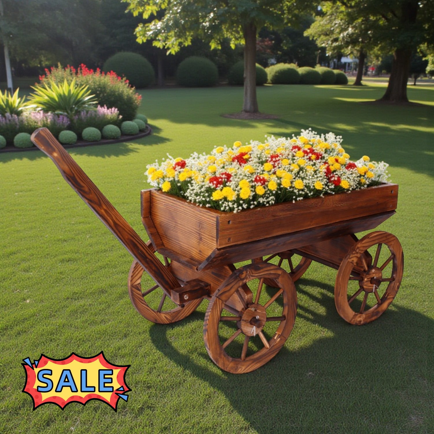 Tcbosik Decorative Garden Planter for Indoor & Outdoor, Wooden Wagon ...