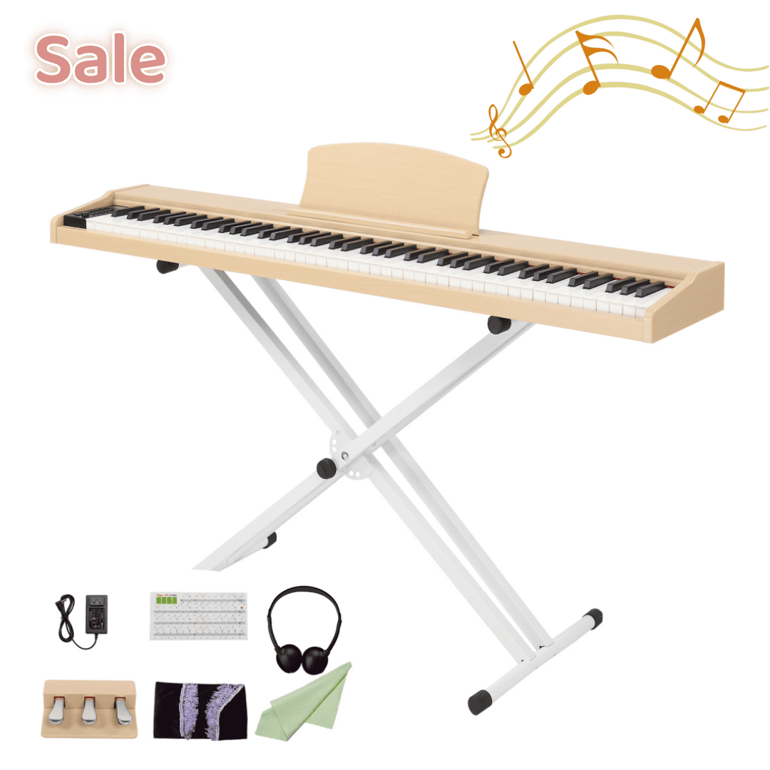 Tcbosik Digital Piano Keyboard 88 Key Semi-Weighted for Beginners, Full Size Piano with Stand, Headphone, MIDI Bluetooth, Triple Pedals and Other Accessories for Home, Natural