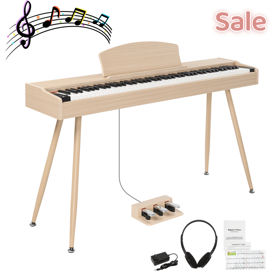 Tcbosik Digital Piano with Metal Stand and Headphone, 88 Key Full Weighted Keyboard with Triple Pedals for All Experience Levels, Wood Color
