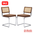 thumbnail image 1 of Tcbosik Dining Chairs Set of 2, Modern Rattan Kitchen Chair with Stainless Chrome Base, Linen Upholstered Accent Armless Chair, Easy Assembly, Coffee Color, 1 of 11